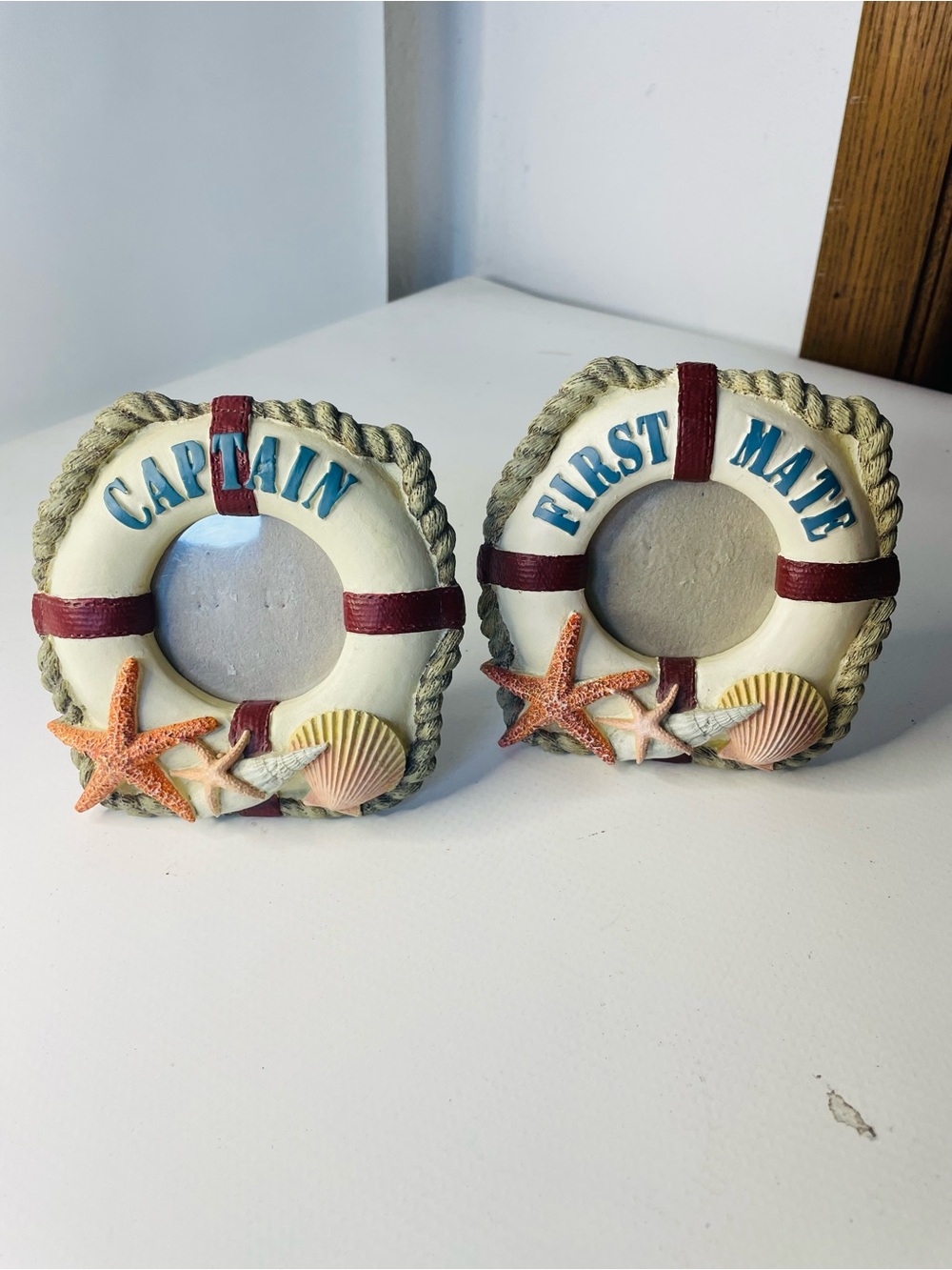 Captain & First Mate Nautical Photo Frame Set - Cream and Blue